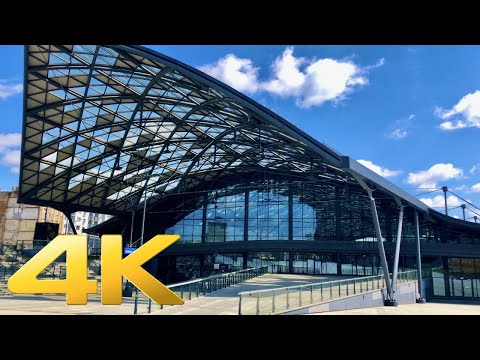 [4K] Morning walk in Fabryczna Railway Station Lodz City Center Beautiful Sunny Weather