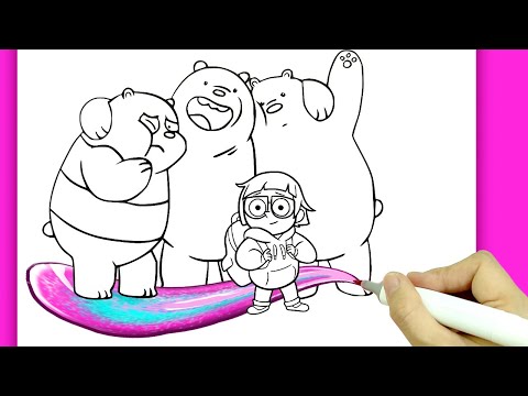[ WE BARE BEAR ] Coloring We Bare Bear Grizz Panda Ice Bear bear hugging and Chloe Park
