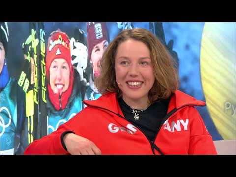 OG-2018. Laura Dahlmeier in studio after relay