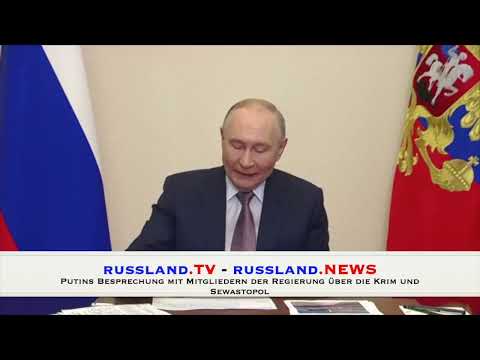 Putins Besprechung mit Mitgliedern der Regierung über die Krim und Sewastopol
