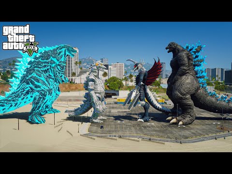 Godzilla Earth, Showa Mechagodzilla vs Godzilla Ride, Gigan - Epic Battle ( GTA V Mods )