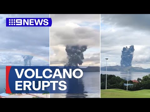 Dramatic vision shows Volcano eruption in Philippines | 9 News Australia