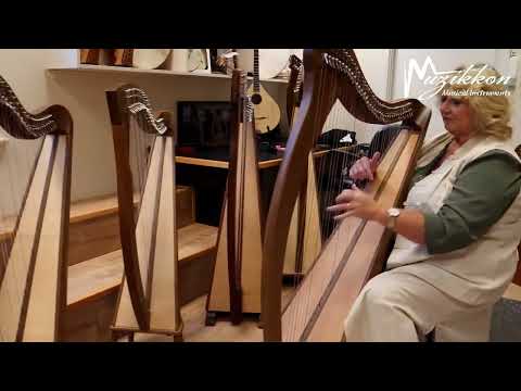 Muzikkon 36 String Ard Ri Harp Walnut Finish with Steel Base Strings And New Levers Being played