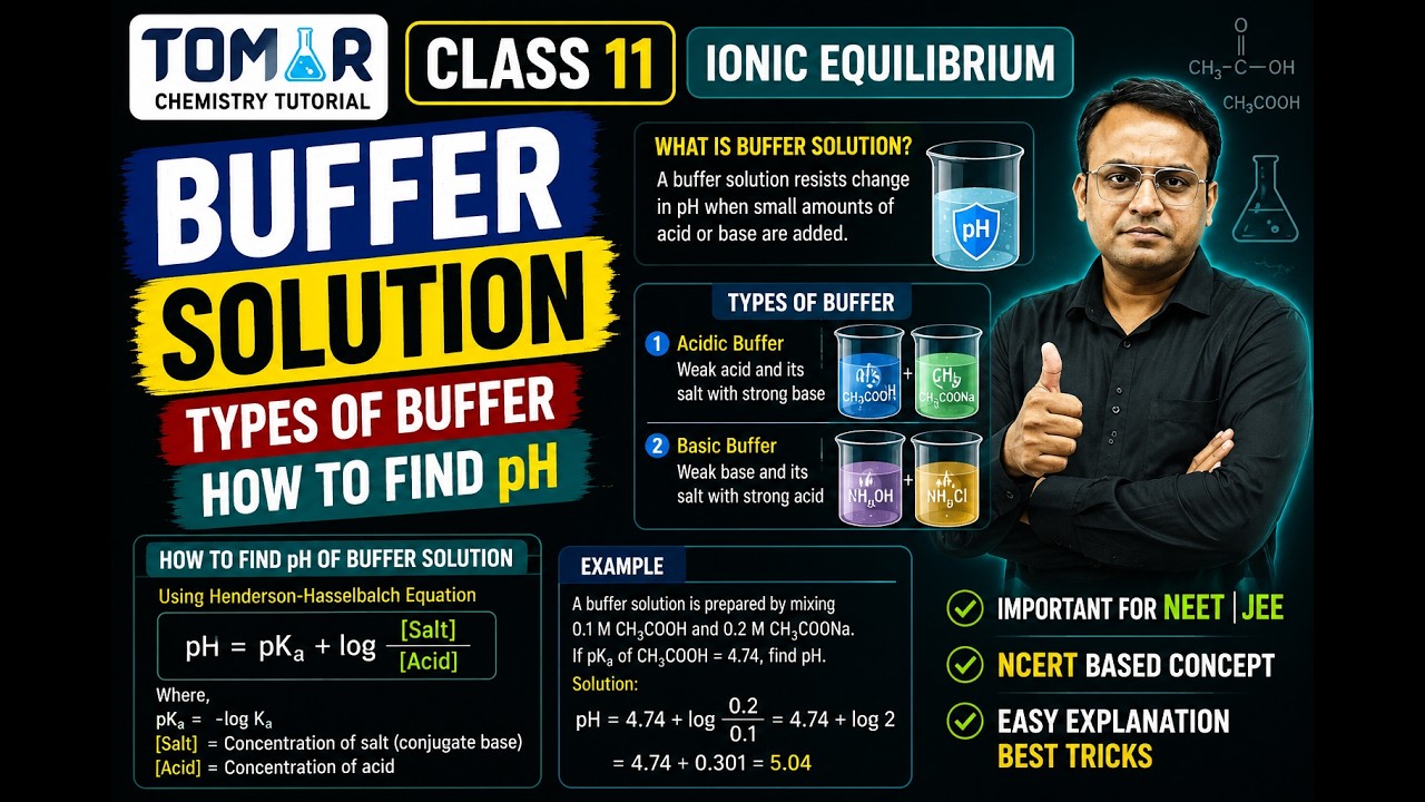 Ionic Equilibrium Class 11 /Buffer solution/ types of buffer/ how to find PH of buffer solutions