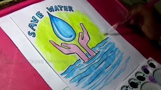 How to Draw Save Water Poster Color Drawing for Kids