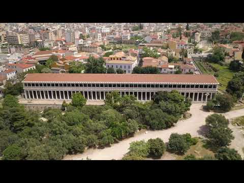 Stoa of Attalos Athens drone footage 4k