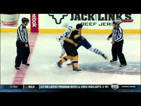 Frazer McLaren vs Adam McQuaid fight Toronto Maple Leafs vs Boston Bruins 11/9/13 NHL Hockey.