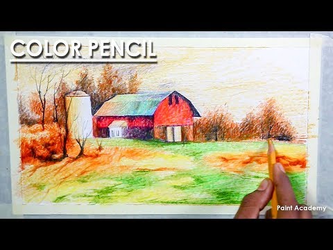 Mountains and Pine Tress Watercolor Pencil Landscape Drawing | steps to follow