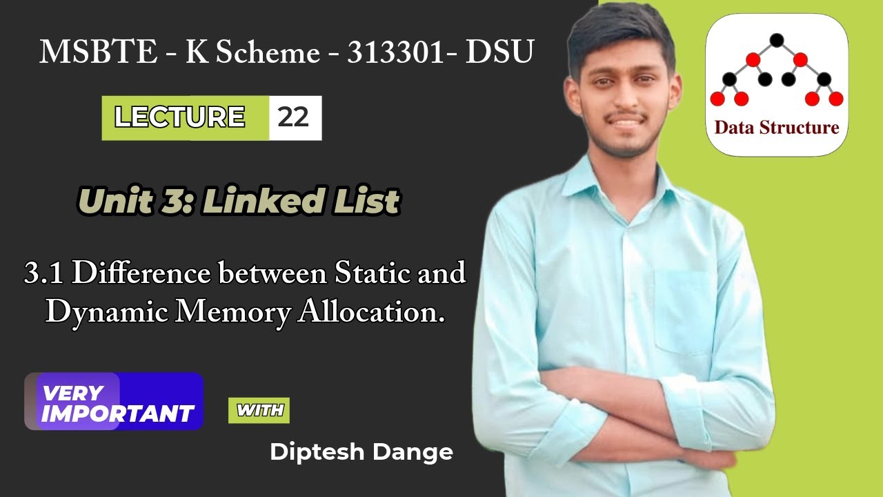Unit 3 Linked List | 3.1 Static and Dynamic Memory Allocation  | Diploma K Scheme MSBTE DSU | SY |