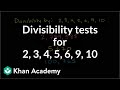 Divisibility Tests For 2 3 4 5 6 9 10 Factors And Multiples Pre Algebra Khan Academy