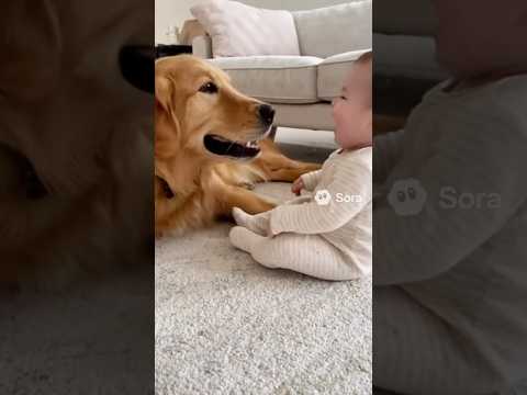TOO CUTE! Dog & Baby Chat "Woof Woof" and End in Hysterical Laughter! 　#dog #baby #cute #rire #bebé