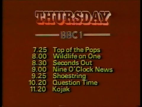 Wednesday 13th January 1982 BBC1 - Top Of The Pops - Shoestring - Kojak - The Bell - Sportsnight