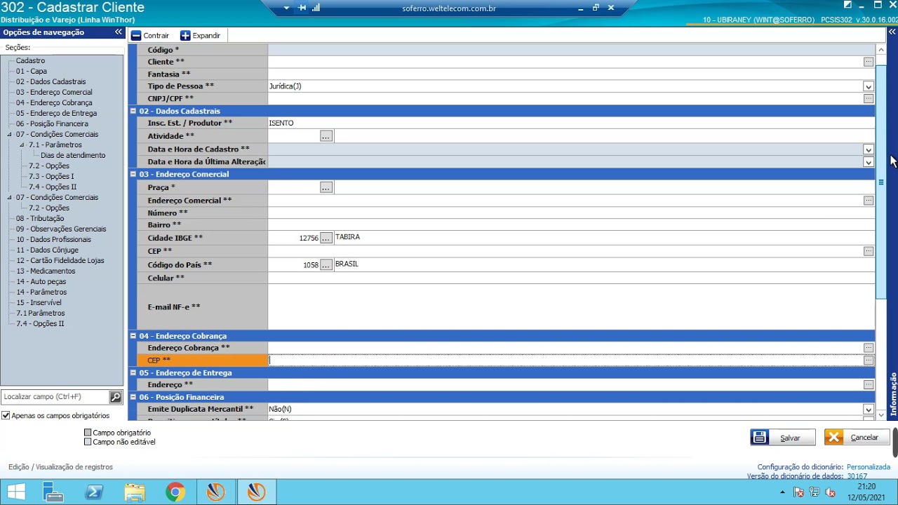SISTEMA WINTHOR  - ROTINA 302 COMO CADASTRAR CLIENTES