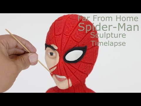 SpiderMan Far From Home Sculpture Timelapse - hand sculpted, bust
