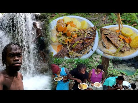 Brown Stew Tilapia in Coconut Milk with Dumplings Yam and Sweet Potato | HQ River Cookout ????????????