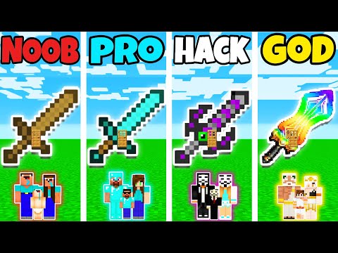 Minecraft: FAMILY SWORD HOUSE BUILD CHALLENGE - NOOB vs PRO vs HACKER vs GOD in Minecraft