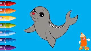 Easy Seal Drawing for Kids, How to Draw a Cute and Simple Seal Fish, Art videos