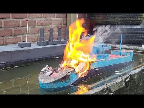 Cardboard Ship Burning And Sinking: Cruiser Salem Versus Merchant Ship Raipur