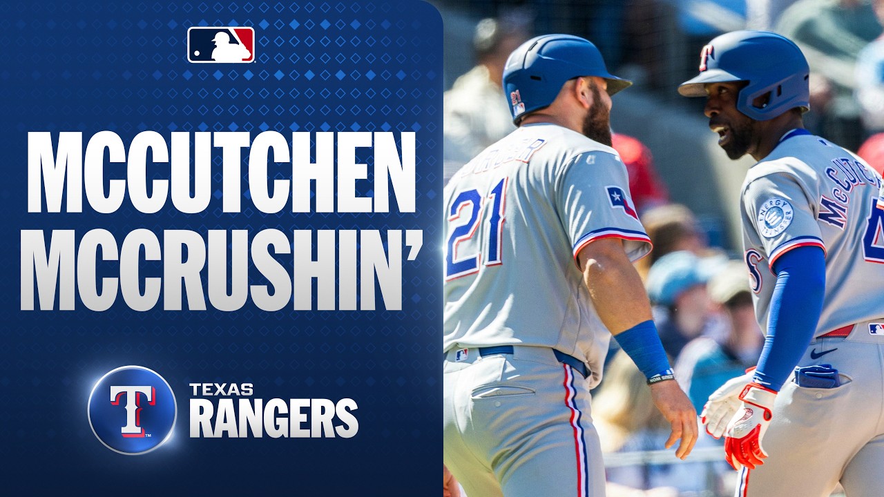 Andrew McCutchen rockets one out for his first home run as a member of the Texas Rangers! 🚀
