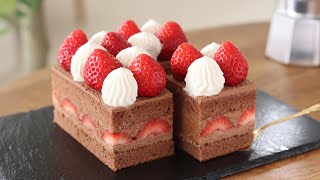 手作りバレンタインケーキ🍫いちごとチョコレートのショートケーキの作り方｜HidaMari Cooking