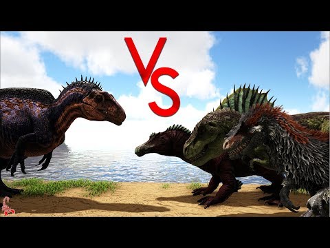 Acrocanthosaurus VS Spino, Rex & Yuty || Ark Battle
