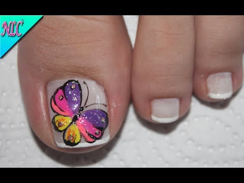 DISEÑO DE UÑAS PARA PIES MARIPOSA Y FRANCÉS PRINCIPIANTES – BUTTERFLY NAIL ART – NLC
