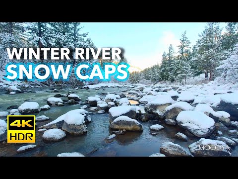 4K HDR Winter River Snow Caps *Relaxing Nature Video with Stereo Surround TV Background Ambience