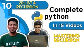 [Part 10] Python in 15 Videos | 2D Lists & Recursion | Hindi Tutorial