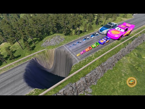 Big & Small McQueen & Police Car vs Giant Pit Challenge | Downhill Race - BeamNG.drive