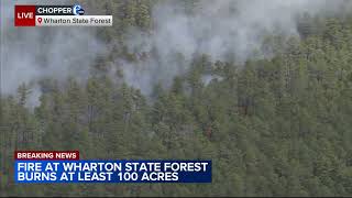 Wildfire burning in Wharton State Forest between Camden and Burlington counties in New Jersey