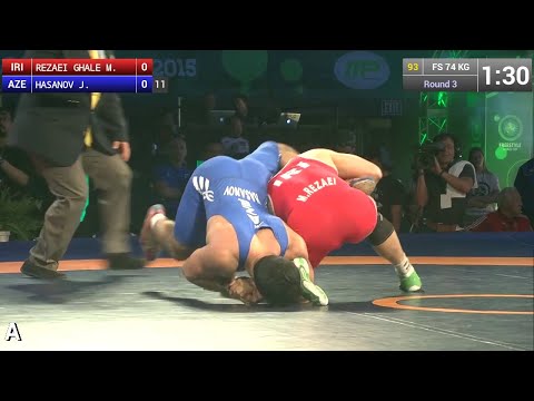 Round 3 FS - 74 kg: Morteza REZAEI GHALEH (IRI) df. Jabrayil HASANOV (AZE) by TF, 10-0