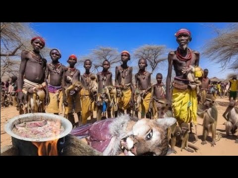 Cooking goat meat with hadzabe tribe in the forest