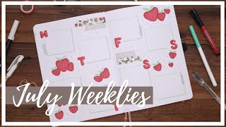 July Weekly Plan with Me | 2021 July Bullet Journal Weeklies | Strawberry Bullet Journal Theme