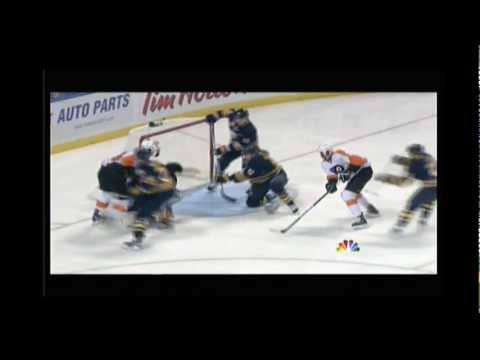 Ryan Miller Old School no helmet save vs Flyers Dec 7 2011