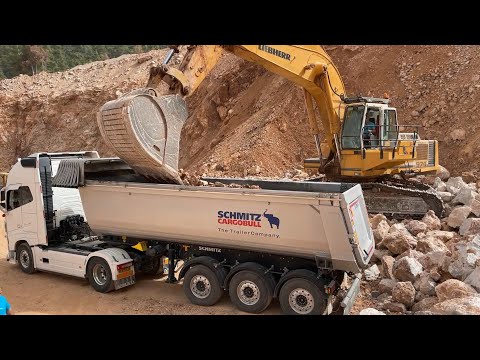 Liebherr 974 Excavator Loading Rocks On Trucks - Sotiriadis/Labrianidis Quarry Works