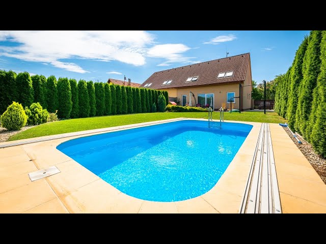 Prodej moderního RD, 4+kk, garáž, zahrada 435m2 s automatickým zavlažováním, bazén s tepelným čerpadlem, Pohořelice, Brno - venkov