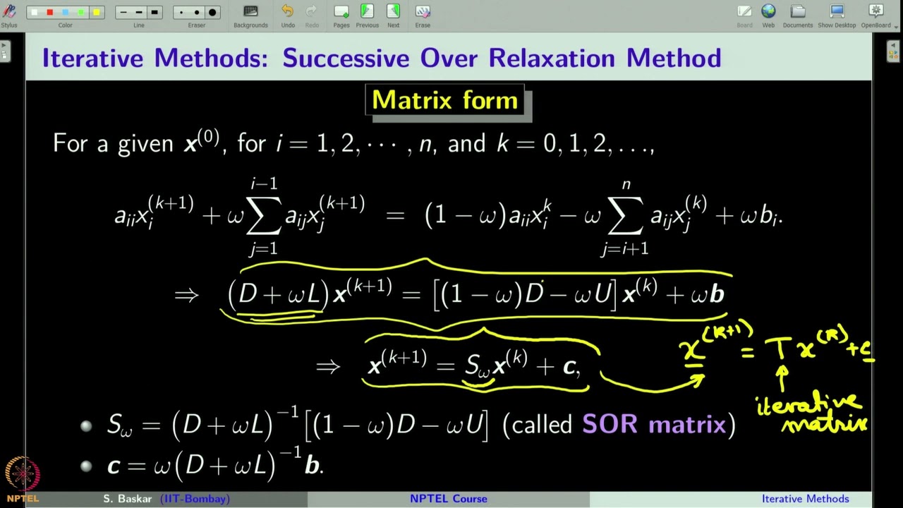Week 4 : Lecture 21 : Iterative Methods: Successive Over Relaxation Method