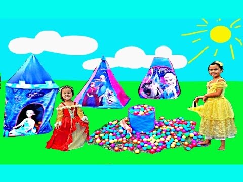 DISNEY FROZEN CASTLE Kingdom Backyard Ballpit Real Life Belle vs Beauty Kids Videos Fun Activities Video