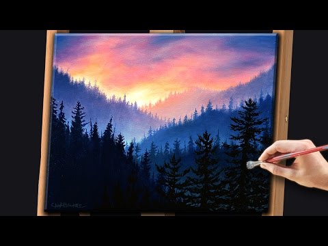 Acrylic Landscape Painting Techniques | Misty Forest with Sunrise