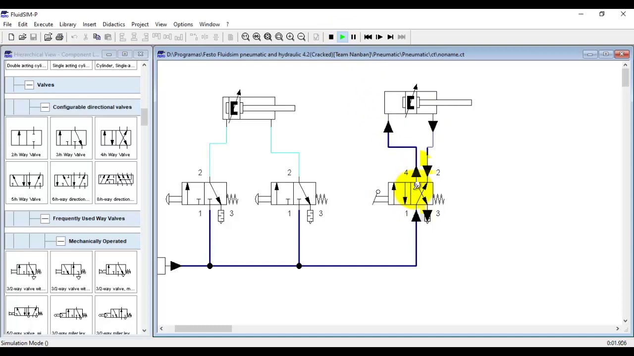 Circuito pneumático FluidSIM atuador de dupla ação