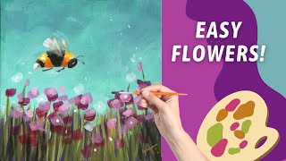 FUN Acrylic Flowers For BEGINNERS! Easy Spring BEE Acrylic Painting! By: Annie Troe