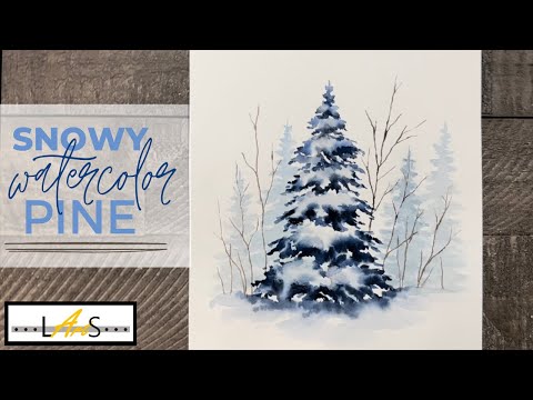 Paint a Snowy Pine Tree with Watercolors!  Winter Watercolor Painting!  Tree Painting Watercolor!