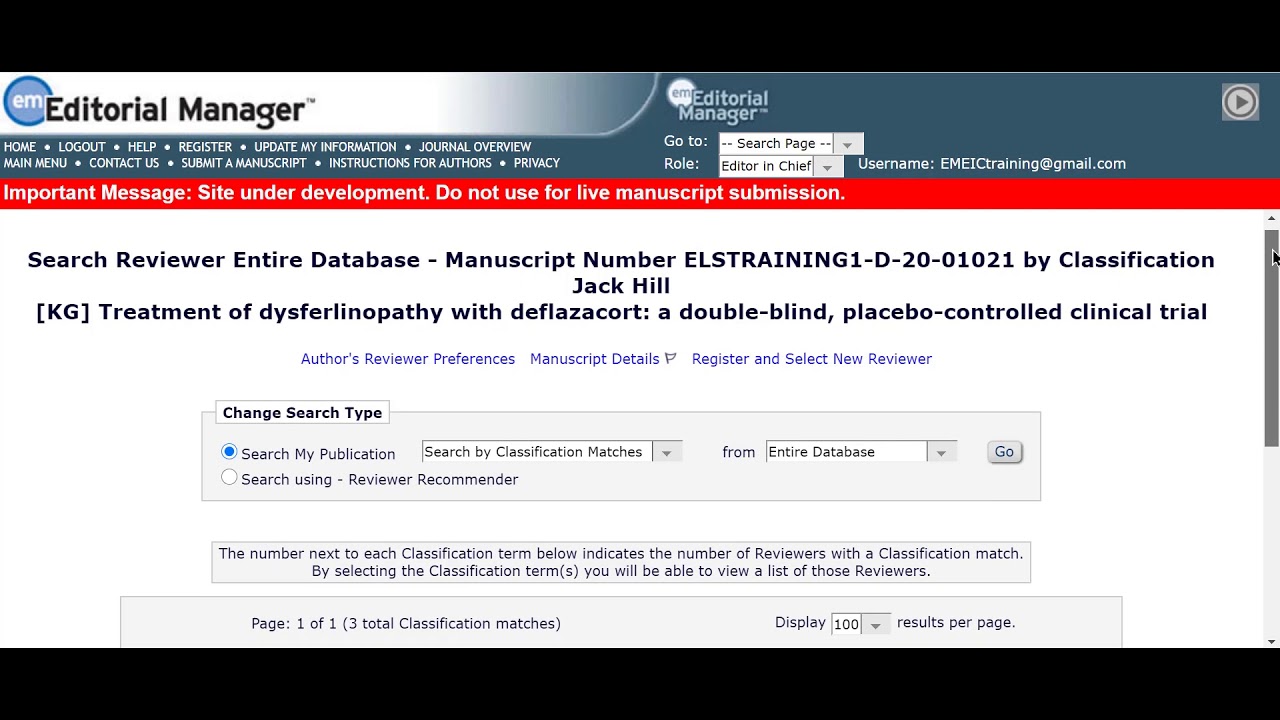 How to search for reviewers using the classifications feature on Editorial Manager