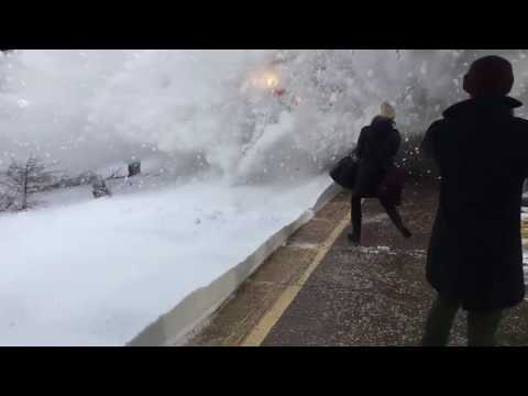 Spectacular Train Collision With Snow Following Winter Storm Stella