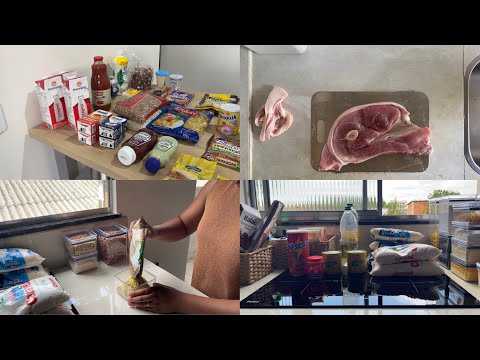 Organizing the monthly grocery shopping for a newlywed couple and cleaning the pantry.