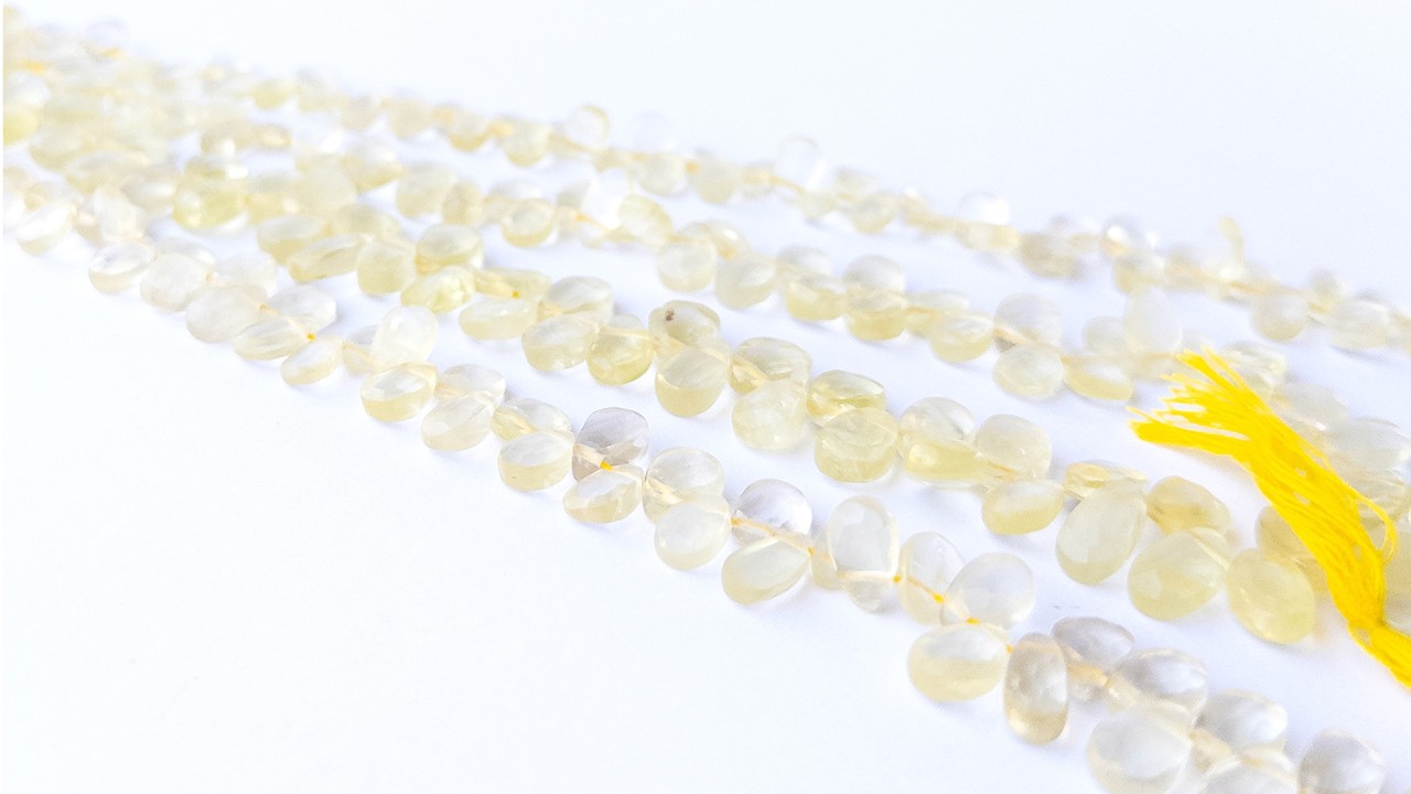 Lemon Quartz | Faceted Briolette | Various 4.5-6.5mm Bead Size | 20cm Strand Length video