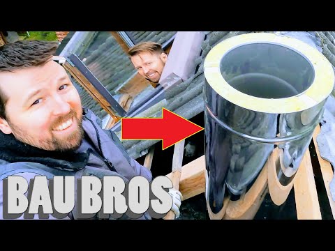 Edelstahl Schornstein Verlängerung mit Dachdurchführung selber einbauen: doppelwandig mit Regenhaube