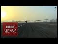 Solar plane takes off for flight around the world.