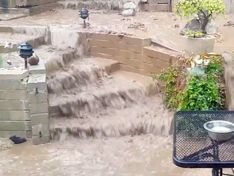Rain Caused Mud Flow in California Backyard