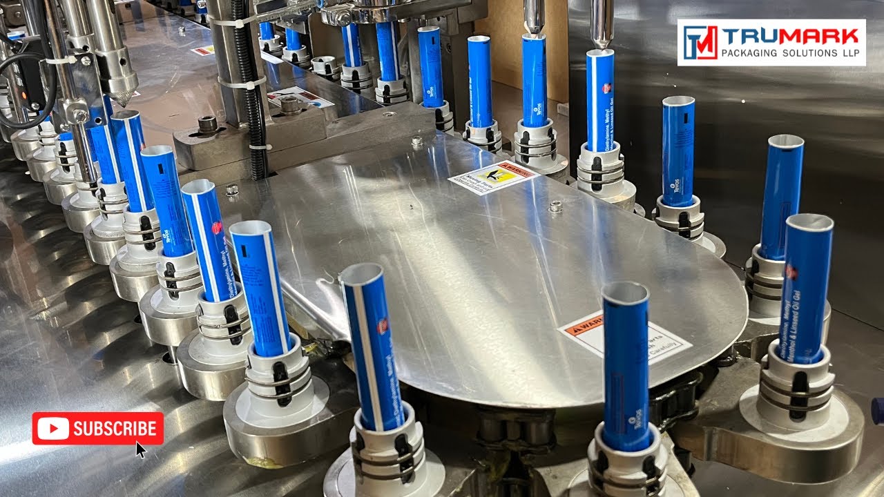 High-speed automatic tube filling and sealing machine demonstrating fill station performance, ultrasonic seal quality, and inline tube inspection for cosmetic and pharmaceutical packaging production